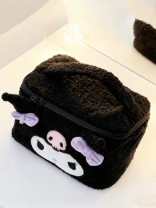 Sanrio Black Kuromi Plush 3D Cosmetic Bag, Cute Durable, Soft Fluffy, Large Capacity, Travel/Gym/School/Office Use, Teen Girls/Sanrio Fan Gift, Stylish Kawaii, Daily Must-Have - Black-kuromi - View 7
