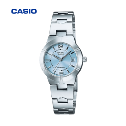 Casio Casio Women's Watch, Blue Dial, Stainless Steel Strap, Round Case, Quartz Analog, Water Resistant, Everyday Casual Watch For Women And Girls.