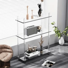 Mesa lateral transparente em acrílico estilo italiano, elegante e compacta, ideal para hall de entrada, banheiro, sala de estar e quarto. Perfeita para exibir plantas, livros, álbuns de fotos, xícaras e estatuetas. Fácil de instalar e limpar.