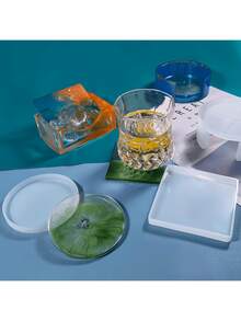 5件套DIY圆形/方形杯垫硅胶模具，环氧树脂杯垫收纳盒树脂模具，手工树脂杯垫浇铸模具，石膏模具，带杯垫架的环氧树脂模具，DIY杯垫硅胶模具浇铸模具 - 矽膠模具 - 查看 6