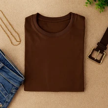 Premium 100% Cotton T-Shirt, 26.1 Yarn, Crew Neck, Short Sleeve, Comfortable And Ready To Ship, Loose Fit, Plus Size - 鏽棕色 - 查看 2