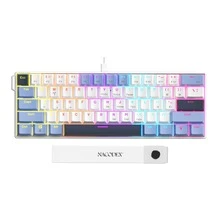AJAZZ NK61 有线机械键盘,全彩混合背光,侧边氛围灯箱,61键流光键帽,支持热插拔键帽,红轴,微调卫星轴。游戏键盘,便携式键盘 - 彩色 - 查看 11
