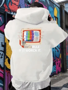 Felpa con cappuccio snellente e che aumenta l'altezza per uomo, design ampio, perfetta per le feste studentesche, da indossare volentieri, in inverno - Bianco - Visualizzare 1