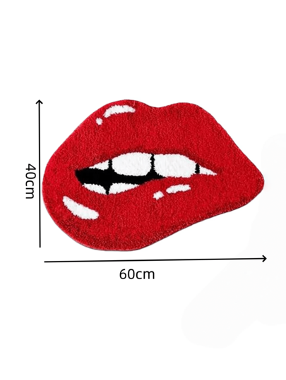 1pc Rood Lips Vloer Mat, Machine Washable Non Slip Polyester Fiber Area Rug, Schattige Biting Shaped Tapijt Home view 2
