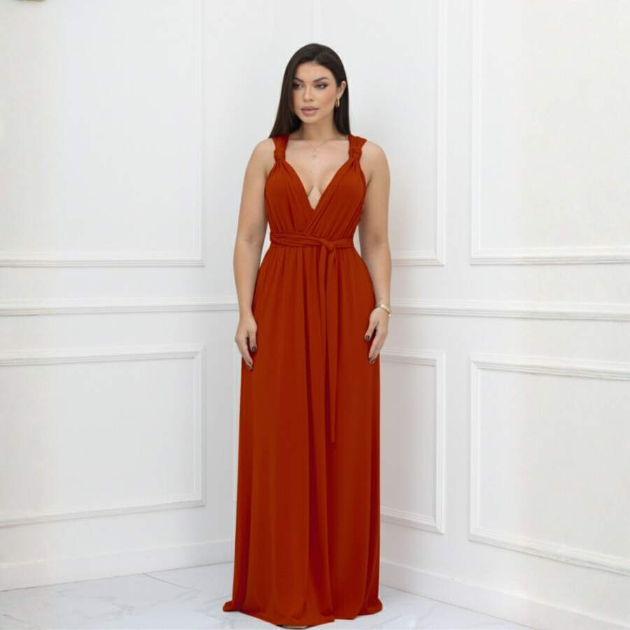 Long Dress Multi-Shapes Tie Bridesmaid Wedding Bride Graduation Various Shapes Feminine Party Glamour - 亮橙色 - 查看 1