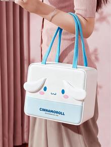 Insulated Lunch Bag – 3D Embroidered Face with Long White Ears, Blue Eyes & Pink Cheeks, High-Quality Thick Fabric, 20x23x16cm Compact Size, Widened Blue Handles, Keeps Food Fresh & Tasty, Ideal for Meals/Lunch Gry & - 大耳狗方袋 - 查看 7