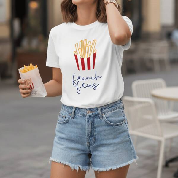Camiseta Feminina French Fries Batata Frita Camisa Vintage Cool 100% Algodão