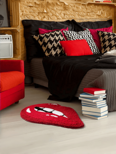 1pc Rood Lips Vloer Mat, Machine Washable Non Slip Polyester Fiber Area Rug, Schattige Biting Shaped Tapijt Home view 7