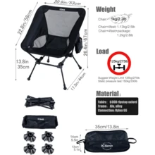 IClimb Ulight Compact Cam Folding Beach Ch With Anti-Sinking Large Feet And Back Port Webbing (Black - Squar)