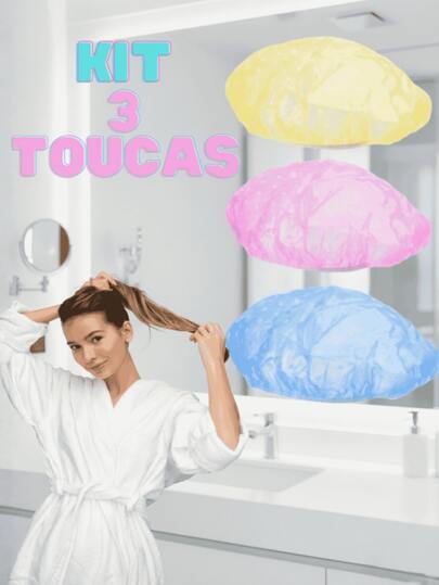 Kit 3 Toucas de Banho Reutilizáveis – Plástico Impermeável com Elástico