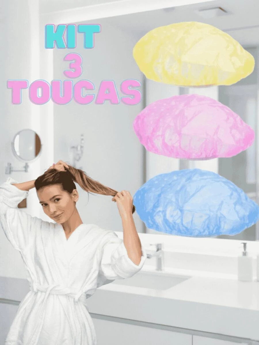 Set Of 3 Reusable Shower Caps – Waterproof Plastic With Elastic - Nhiều màu - Xem 1