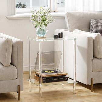 1pc Transparent/Black Acrylic 2-3 Tier Rectangular Decorative Table, Coffee Table, Side Table With Storage Shelf - Nightstand, Suitable For Living Room, Bedroom