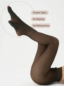 2 Pairs Fleece Lined Tights Women - Warm Sheer Pantyhose Fake Translucent Tights Winter Thermal Leggings - Black Translucent Skin - View 5