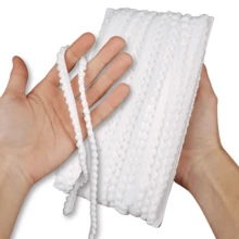 NYBC 10mm Pom Pom Ribbon (25 Meters) | For Use In Costumes, Headbands, And Clothing. - White - 101 - View 1