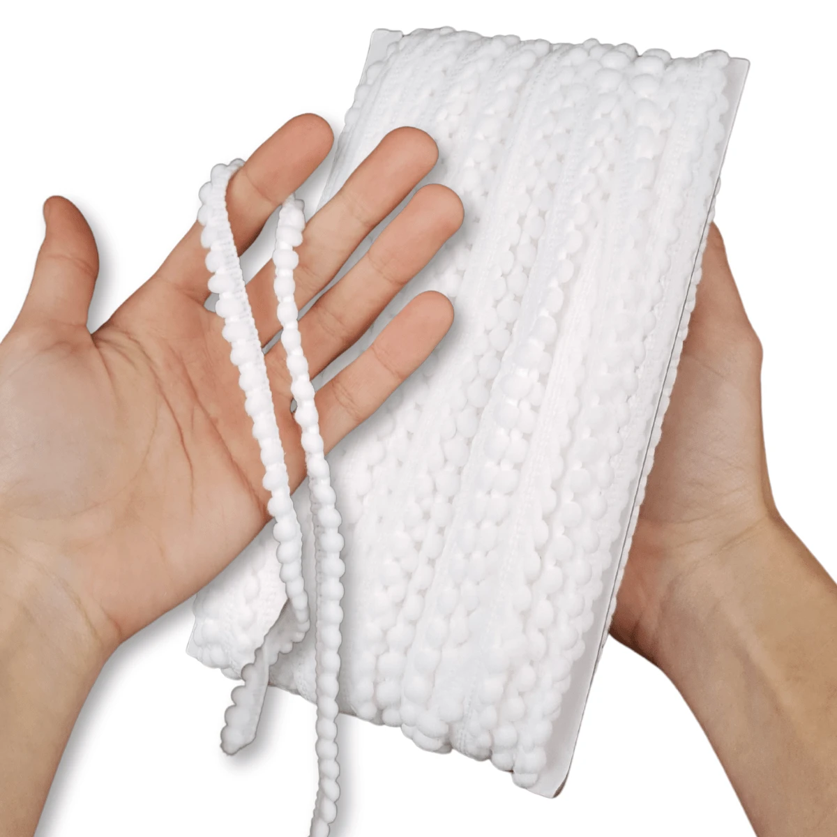 NYBC 10mm Pom Pom Ribbon (25 Meters) | For Use In Costumes, Headbands, And Clothing. - White - 101 - View 1