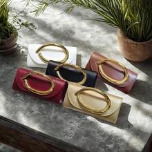 [Embrague de lujo] Bolso de mano de diseñador de lujo - Elegante embrague de mujer para la noche | Asa de metal con tono dorado y cierre magnético, calidad premium de PU, ideal para fiestas y bodas