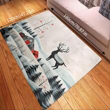 1 pieza Alfombra de área con diseño de árboles de pino, copos de nieve y ciervos, lavable, para usar en salas de estar, dormitorios, hoteles, restaurantes, salas de lectura, de gran tamaño, para decoración interior y exterior