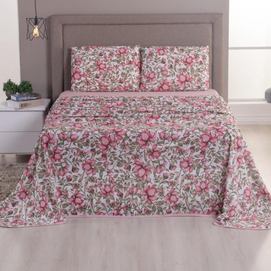 4-Piece Bedding Set, 100% Cotton Jersey Knit – Plain Or Patterned - VƯỜN HOA HỒNG - Xem 1