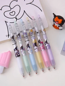Sanrio Licensed, Available In 1/6/12 Pieces, High Quality, Sanrio Kuromi Press Pen, Quick-Drying, 0.5 Smooth Writing Ballpoint Tip, A Suitable Gift For Friends During The Graduation And Back To School Season. - Multicolor - View 2