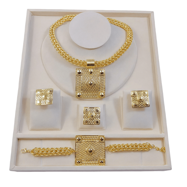 Conjunto de Joias de Dubai de 5 Peças, com uma Corrente de Metal Grossa com Design de Pingente Grande, incluindo Colar, Brincos, Anel e Pingente, Adequado para Mulheres. Presentes Elegantes e Bonitos para o Dia das Mães e Dia dos Namorados