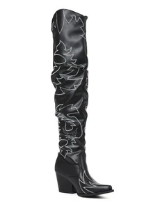 Y2K Style Women's Embroidered Ruched Western Cowgirl Boots Design Sexy Over Knee High Boots Motorcycle Cosplay Party Outdoor Shoes - màu đen - Xem 6