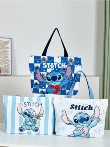 Túi vải tote Authorized Stitch - Thiết kế sọc xanh trắng, trang trí họa tiết Stitch dễ thương, thiết thực và thời trang, phù hợp cho các hoạt động hàng ngày, đi biển và dã ngoại, món đồ không thể thiếu cho người sưu tầm. - sọc xanh và trắng - Xem 8