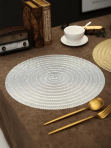 1/2/4/6pcs Gold Round Simple PVC Placemats, Washable, Easy To Clean, Wipe-Clean, Non-Slip, Holiday Wedding Party Dining Table Decor - Multicolor - View 6