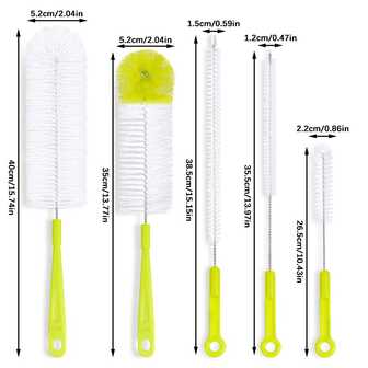 5-delars set med rengöringsborstar för mugg - Flaskrengörare med långt skaft för smala ölflaskor, sportvattenflaskor (med sugrörsborste), rengöringsborste för vattenkokares pip/lock