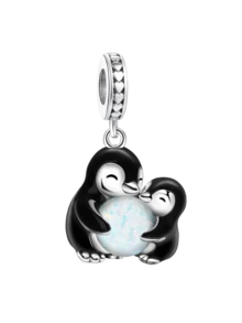 1件时尚925纯银企鹅抱石圣诞礼物吊坠珠，适合女士手链、手镯、DIY珠宝制作精美首饰
