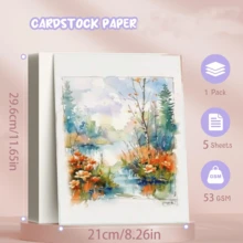 Cuaderno de bocetos, cinco hojas de papel de acuarela A4, prensado en frío y blanco, suministros de arte perfectos para principiantes, adultos y artistas. Cada hoja mide 8.26 pulgadas por 11.65 pulgadas. Este papel es ideal para pintura al óleo, pintura acrílica, bocetos y pintura con los dedos, y también se puede usar para impresión creativa con impresoras láser o de inyección de tinta. - A4 - Ver 2