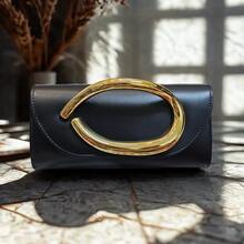 [Embrague de lujo] Bolso de mano de diseñador de lujo - Elegante embrague de mujer para la noche | Asa de metal con tono dorado y cierre magnético, calidad premium de PU, ideal para fiestas y bodas