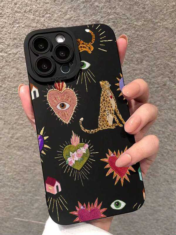 1pc TPU Soft Case With Tiger Eye Design For IPhone 15 Pro Max, 14 Plus, 13 Pro Max, 12, 11, 7G, 7P, IX, XR, XS Max