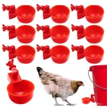 6件套家禽饮水器套装，自动家禽饮水套件，优质PP材质饮水器 - 自动停止，经久耐用，易于安装，浮球式重力饮水杯，包含打孔工具，适用于鸡、鸭、鸟类和火鸡。无需电动自动饮水装置。鸡用饮水杯套装。