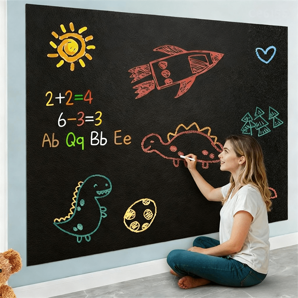 Self-Adhesive Removable Chalkboard Wallpaper, 5 Colored Chalks, Durable Dry Erase, Wallpaper Memo Board, Record Inspiration, Suitable For Office, School, Home