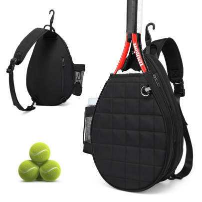 1pc Quilted Tennis Backpack For Women Men Youth Waterproof Crossbody Sling Pickleball Bag Space For 2 Rackets Made Durable Polyester