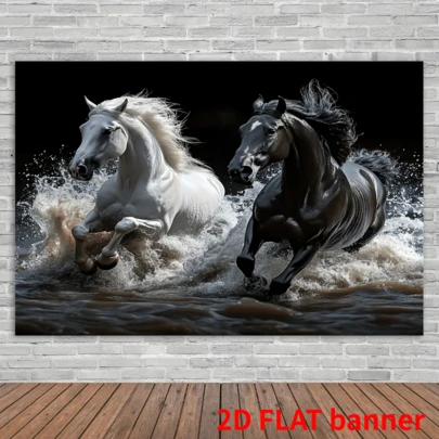 1 件装，多功能且气势恢宏的黑白骏马背景布，适用于动物主题，采用聚酯纤维材质，无需用电，易于安装，是摄影和季节性展览的理想之选。
