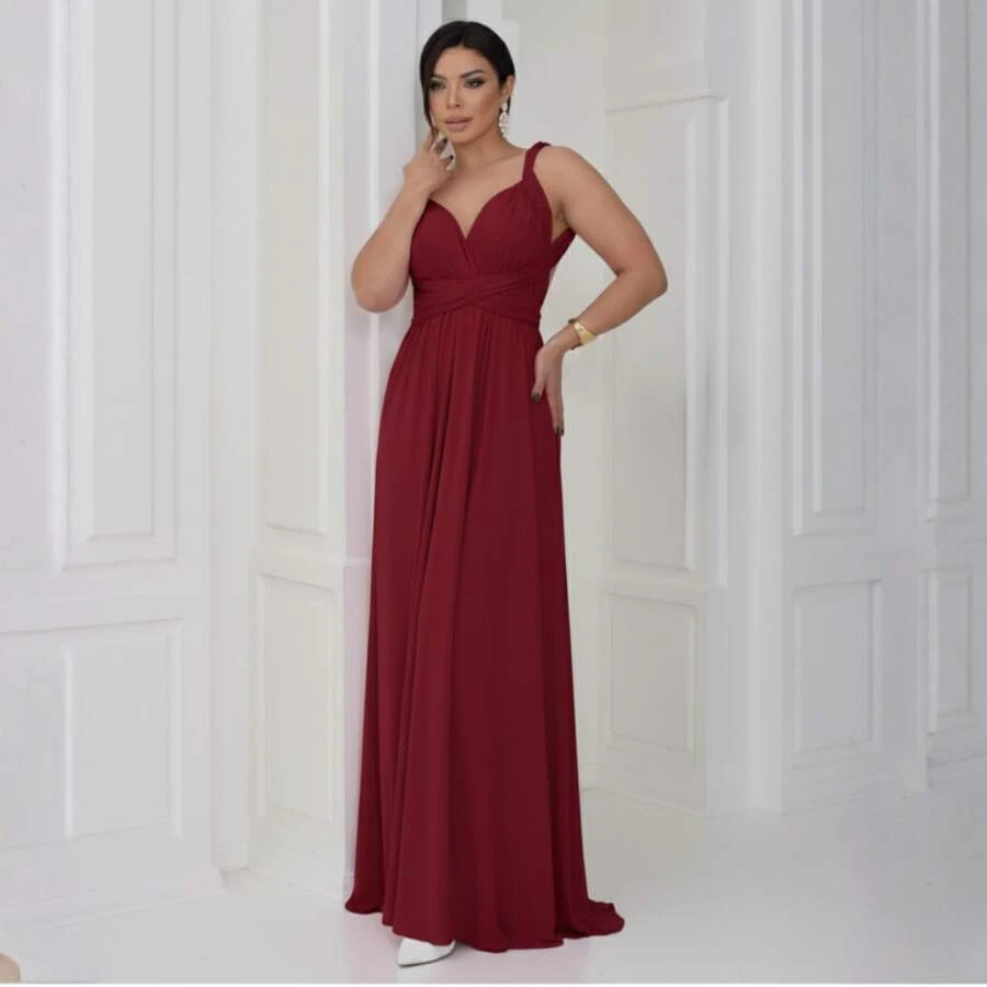 Women Dresses - Burgundy - View 1