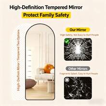 Vortisys Multifunctional Standing Mirror, 164*61cm, Wall-Mountable Full-Length Mirror With Foldable Stand, Black Curved Design, HD High-Definition Glass, Aluminum Alloy Construction, Shatterproof Decorative Mirror - màu đen - Xem 8