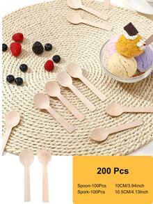 50/100/200/400pcs 4-Inch Wooden Fork & Spoon Combo Set, Disposable Birchwood Forks, Wooden Cutlery For Cake, Ice Cream, Birthday Party, Camping, BBQ, Wedding, Outdoor Events - Multicolor - View 19