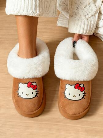 Sanrio 3pcs Hello Kitty Officially Licensed Slip-On Slippers, Warm Plush Lining, Anti-Slip Sole, 3cm Platform, Fashionable & Versatile, Comfortable Indoor/Outdoor Wear, Women Winter House Slippers, 2025 New Arrival