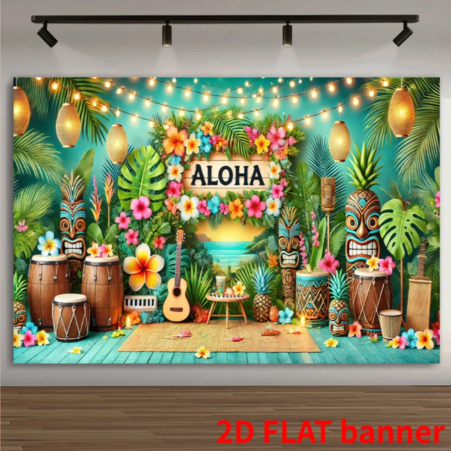 1 件装，热带节日场景，热带海滩夏威夷派对横幅，夏季海滨主题车库横幅，带有棕榈树和海景，涤纶多用途装饰，适合生日入口车辆