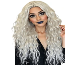 Women's Long Fluffy Silver White Lace Front Wig, Long Curved Synthetic Lace Front Wig, Pre Pulled Natural Hair Line Free Part 13 * 1 High-Definition Transparent Front Lace Silver White Wig, Suitable For Daily Party Role-Playing, Wearing Glue Free Wig, 150% High-Density Soft Fluffy Silver White Synthetic Heat-Resistant Fiber Hair Texture, 26 Inches High Temperature Fiber Wig, Natural Realistic Wig, Elegant Women's Fluffy Curved Curly Hair Wig - White - View 2