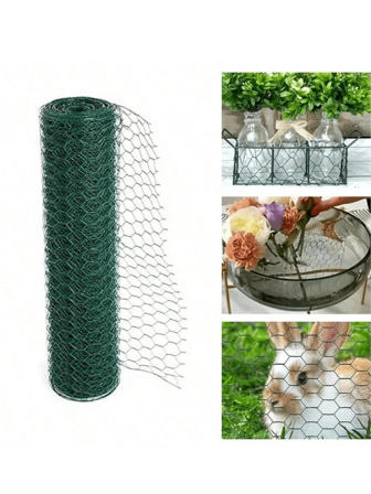 1 Rollo de Malla de Alambre de Pollo Metálico Impermeable, Red Floral Hexagonal, Red Metálica para Manualidades, Red de Valla de Uso Múltiple para Decoración del Hogar y Jardín, Fácil de Cortar, Soporte de Flores. Alambre de Hierro Recubierto de Plástico, Suministros de Arte, Arreglos Florales y Decoración de Bodas