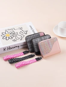 Mini Women Wallet, Compact Bifold Card Holder Wallet, Colorblock Zipper Coin Purse - Multicolor - View 1