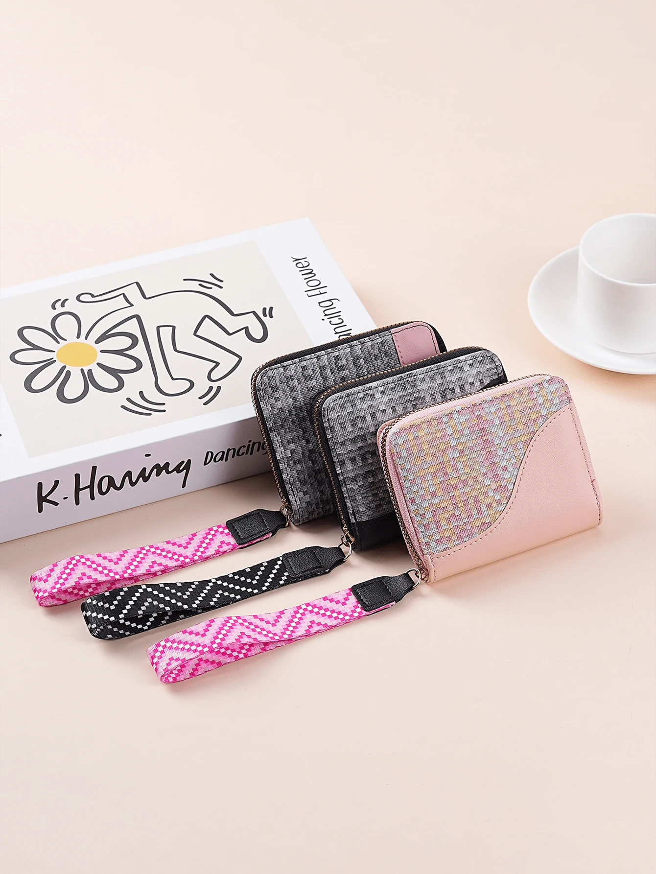 Mini Women Wallet, Compact Bifold Card Holder Wallet, Colorblock Zipper Coin Purse - Multicolor - View 1