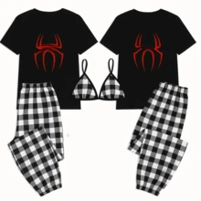 SET Duo pijama de ´pareja unitalla tela franel suavecita 2 jogger 1 top y 2 playeras para compartir - Blanco y Negro - Ver 3