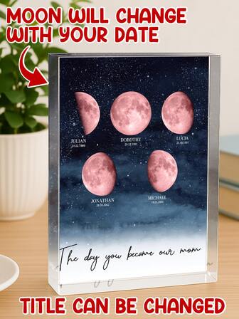 Catygift Placa acrílica personalizada con fases de la luna, regalo conmemorativo familiar personalizado con nombres, fechas, decoración celestial para el hogar, regalo único para aniversario o Navidad