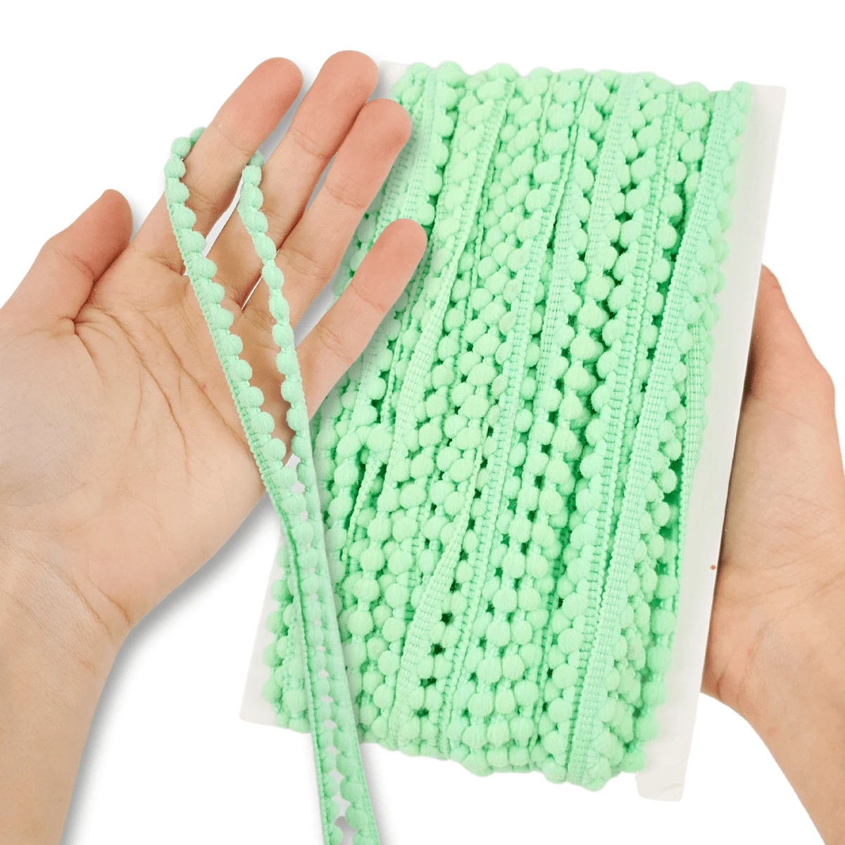 NYBC 10mm Pom Pom Ribbon (25 Meters) | For Use In Costumes, Headbands, And Clothing. - Light Green - 238 - View 1