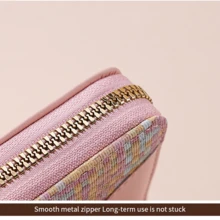 Mini Women Wallet, Compact Bifold Card Holder Wallet, Colorblock Zipper Coin Purse - Multicolor - View 7