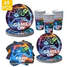 8pcs Gaming Themed Disposable Tableware Set, Including Plates, Napkins And Cups, Suitable For Birthday, Wedding, Party, Family Picnic